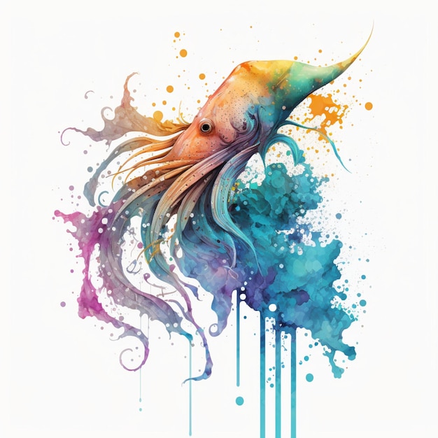 Abstract Watercolor Sea Animals Ocean Creatures