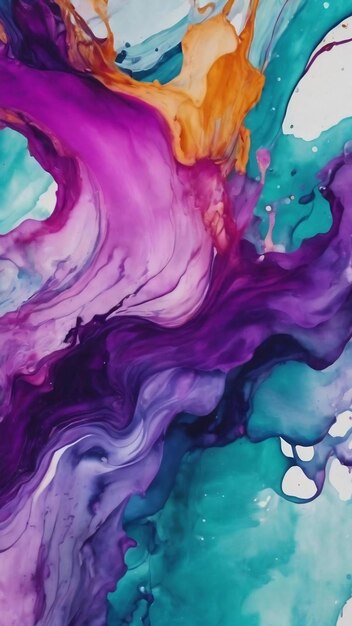 Abstract watercolor style paint background by teal color violet with liquid fluid texture