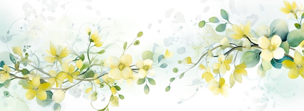 浅い緑と黄色の装飾植物の水彩の壁紙 AI生成