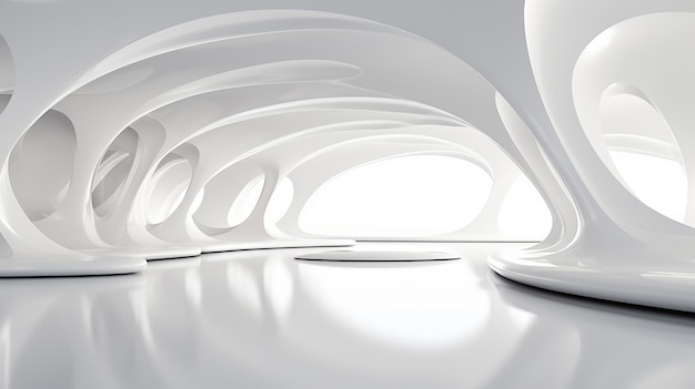 abstract wave background architecture glossy room 3d render