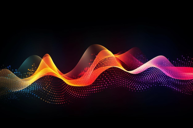 Abstract wave background with colorful lights and dark background generative ai