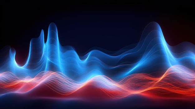 추상적인 파동 기술과 과학의 디지털 미래 디자인 소리와 빛 흐름 곡선의 일러스트레이션