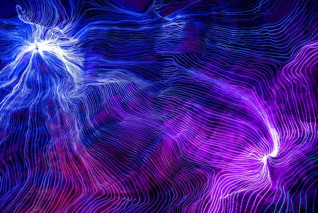 Abstract wave of digital weave lines connecting network dots and dark background