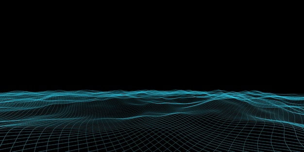 Abstract wave grid Neon kleur mesh licht effect 3d illustratie