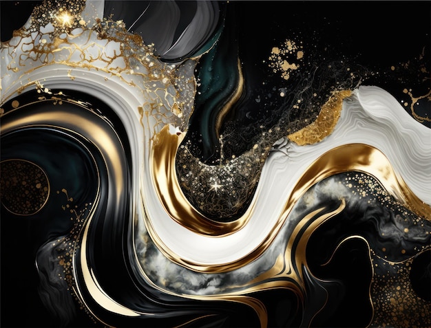 Abstract wave lines background Marble stone texture background material with elements of semiprecious stones and gold created with Generative AI technology