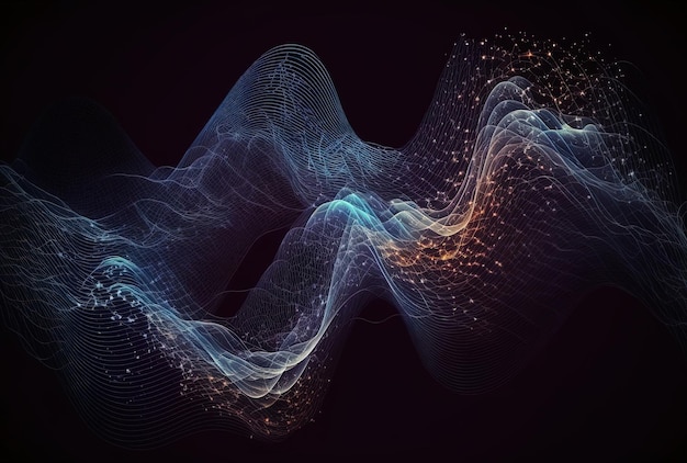 Abstract wave of moving lines and particles large data a link or a network A digital backdrop