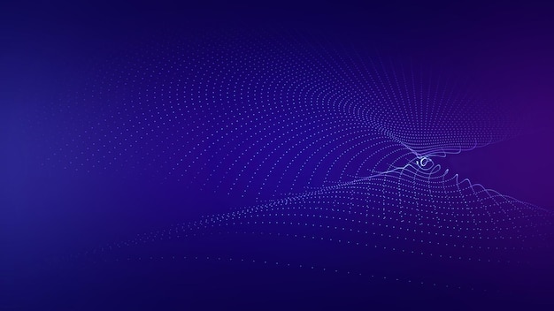 Abstract wave particles on blue purple cyberpunk background. tech data concept.