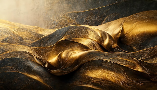 Photo abstract wave vector art luxury wallpaper design for print wall art and home decor cover and packaging design bronze waves with dark lines 3d illustration