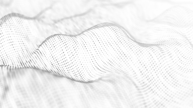 抽象的な波 白い背景 未来的な波 点と線を結ぶ 3D レンダリング