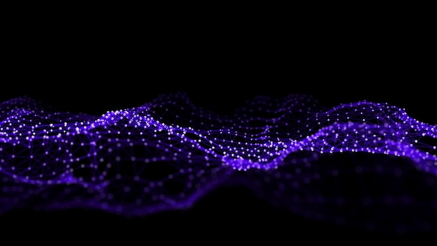 Фото Абстрактная волна с синим светом на черном фоне научный фон с движущимися точками технология сетевого подключения цифровая структура с частицами 3d-рендеринг