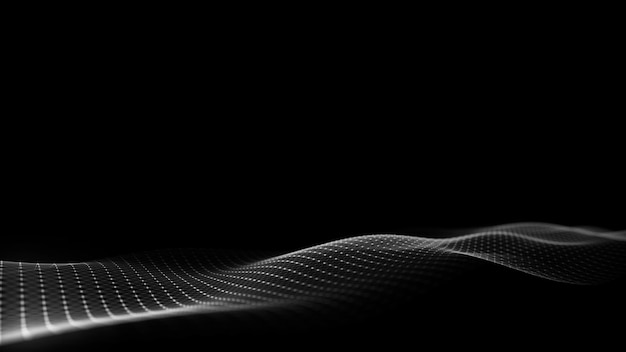Abstract wave with light on black background Science background with moving dots Network connection technology Digital structure with particles 3d rendering