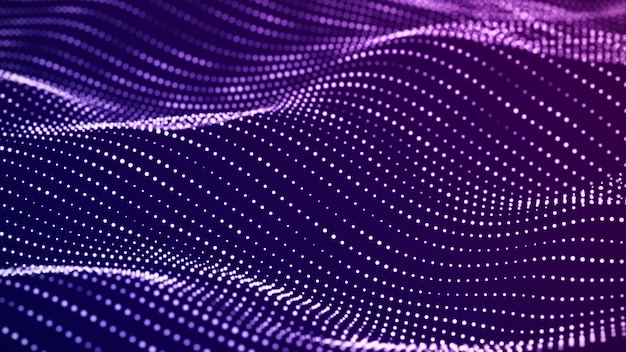 Abstract wave with moving dots Flow of particles Cyber technology illustration 3d rendering