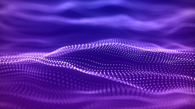 Abstract wave with moving dots flow of particles cyber technology illustration 3d rendering