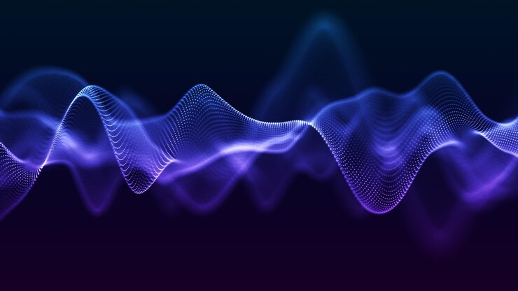 Photo abstract wave with moving dots flow of particles cyber technology illustration 3d rendering