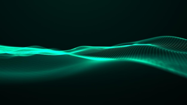 abstract wave with moving dots and lines flow of particles cyber technology illustration 3d rendering