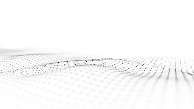 Abstract wave with moving dots and lines Flow of particles Cyber technology illustration 3d rendering