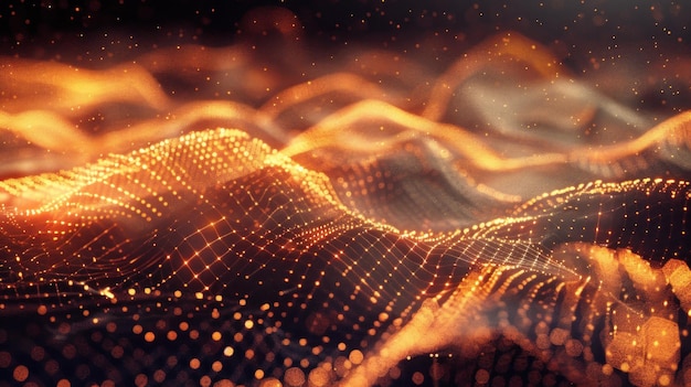 Abstract wave with moving dots Particle flow Vector cyber technology illustration