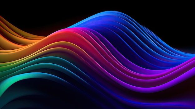 Abstract Waves of Color on Black Background Generative AI