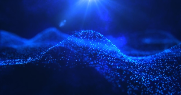 Abstract waves from particles and dots of energetic magic with the effect of glow and blur