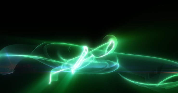 Photo abstract waves of green energy magic smoke and glowing lines on a black background