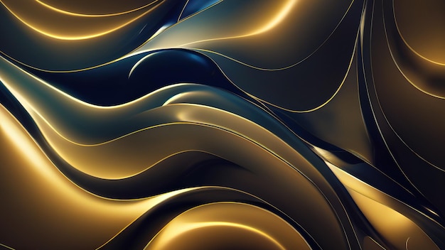 abstract wavy blue wallpaper with golden lines