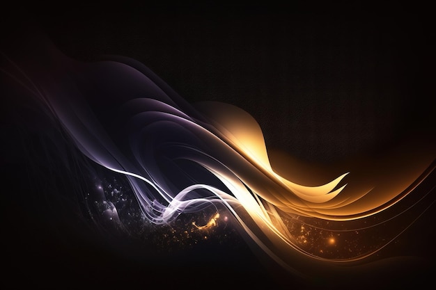 Abstract Wavy and curly gradients light with isolated dark black background