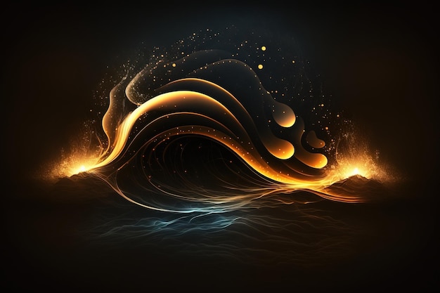 Abstract Wavy and curly gradients light with isolated dark black background