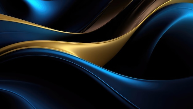 Abstract wavy glossy gold and azure blue background Generative AI