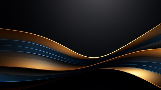 abstract wavy glossy gold and blue background