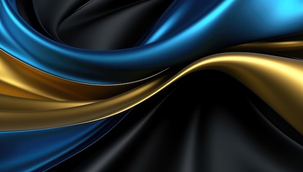 Abstract wavy glossy gold and cyan turquoise background Generative AI