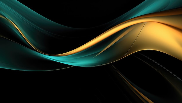 Abstract wavy glossy gold and cyan turquoise background Generative AI