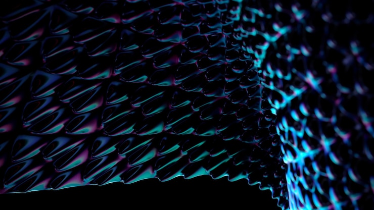 Photo abstract wavy iridescent holographic metallic 3d shape.