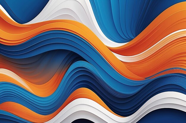 Abstract wavy lines in vibrant blue orange and white colors