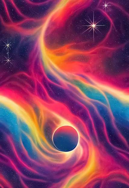 Abstract wavy psychedelic groovy retro style futuristic cosmic background digital 3d illustration