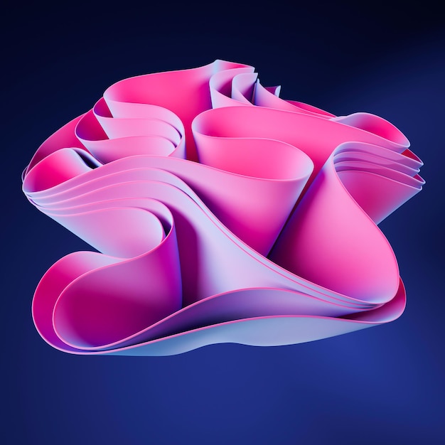 Abstract wavy shape with pink and blue neon gradient hues Futuristic 3D render background