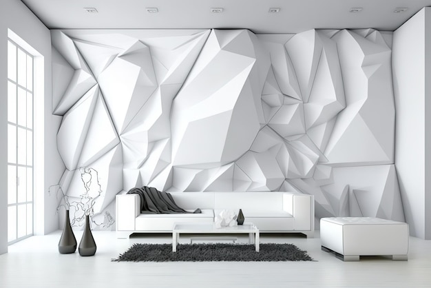 Foto interni 3d bianchi astratti con motivo poligonale sulla parete