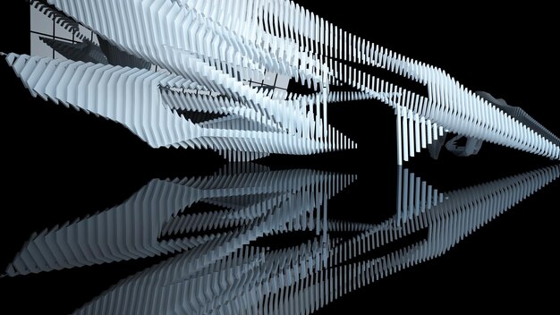 Фото Абстрактное бело-черное внутреннее многоуровневое общественное пространство с трехмерной иллюстрацией окна