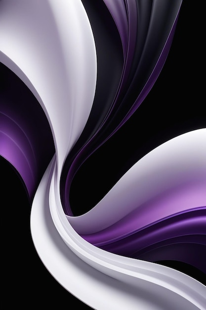 写真 暗い背景の垂直な構成の抽象的な白と紫の波状