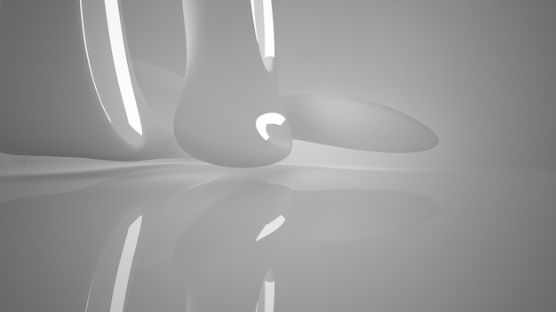 Абстрактный белый архитектурный интерьер из массива сфер с большими окнами 3D иллюстрация