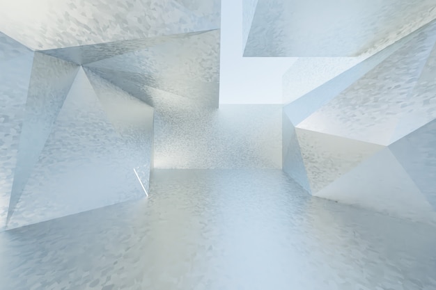 Абстрактный белый фон архитектуры. 3D визуализация. Современные геометрические обои. Футуристический технологический дизайн