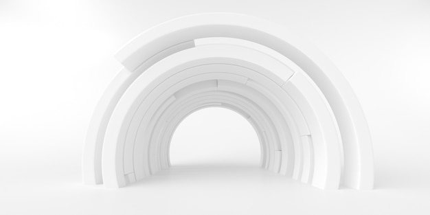 Abstract white background with circle lines, architectural wallpaper. 3d rendering.