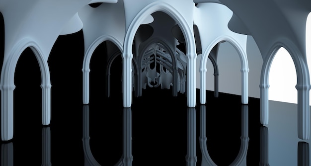 Abstract white and black gothic interior 3D illustration and rendering