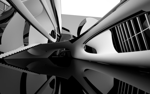 Photo abstract white and black interior multilevel public space with window 3d illustration and rendering