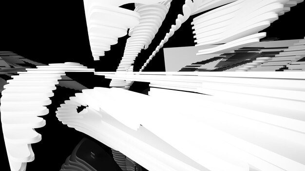 Abstract white and black interior multilevel public space with window 3D illustration and rendering