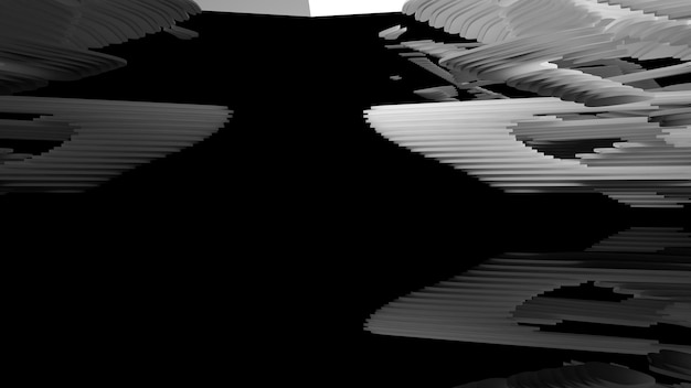 Абстрактное бело-черное внутреннее многоуровневое общественное пространство с оконной 3D иллюстрацией и рендерингом