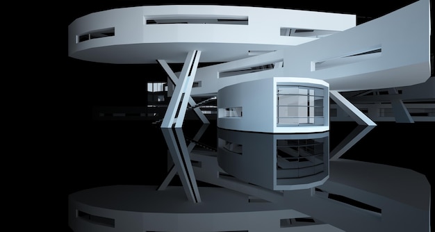 abstract white and black interior multilevel public space with window 3d illustration and rendering