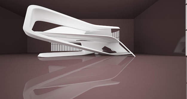 Abstract white and black interior multilevel public space with window 3D illustration and rendering