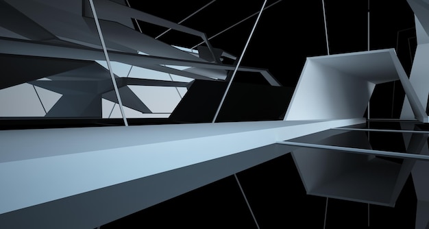 Abstract white and black interior multilevel public space with window 3D illustration and rendering