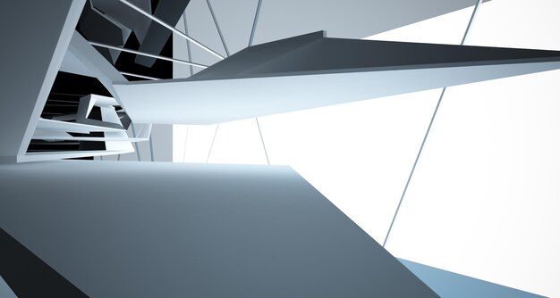 Abstract white and black interior multilevel public space with window 3d illustration and rendering