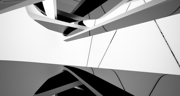 Abstract white and black interior multilevel public space with window 3D illustration and rendering